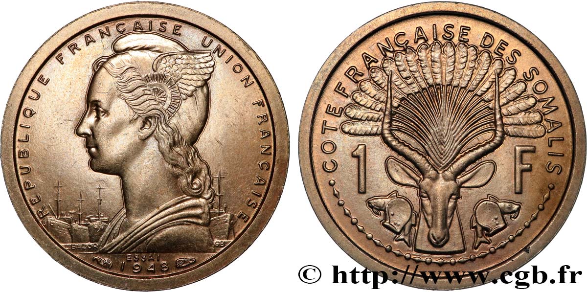 SOMALIA FRANCESA Essai de 1 Franc 1948 Paris SC 