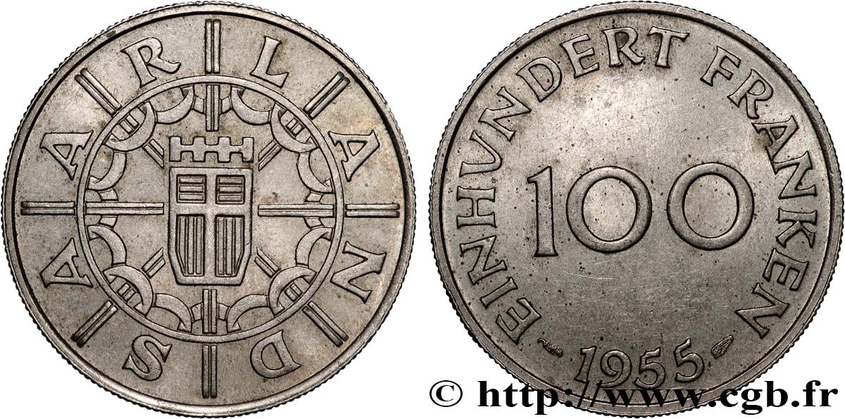 SAARLAND 100 Franken 1955 Paris q.SPL 