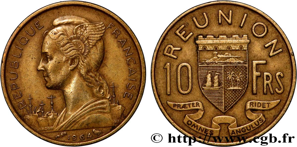 ISLA DE LA REUNIóN 10 Francs 1964 Paris MBC 
