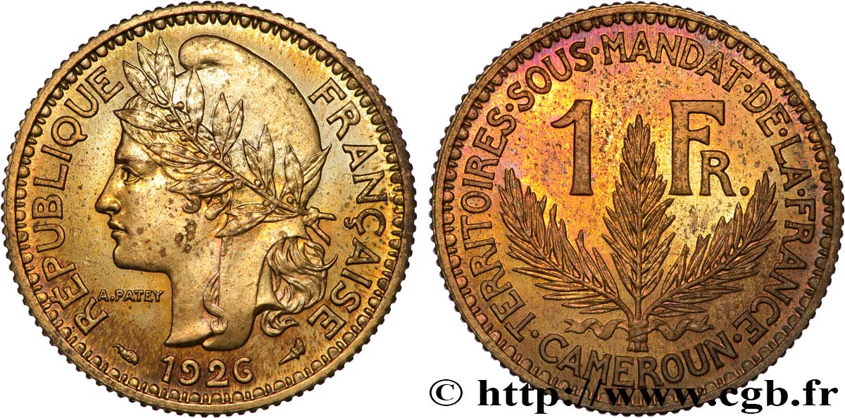 CAMEROUN - TERRITOIRES SOUS MANDAT FRANÇAIS 1 Franc léger - Essai de frappe de 1 franc Morlon - 4 grammes 1926 Paris SPL