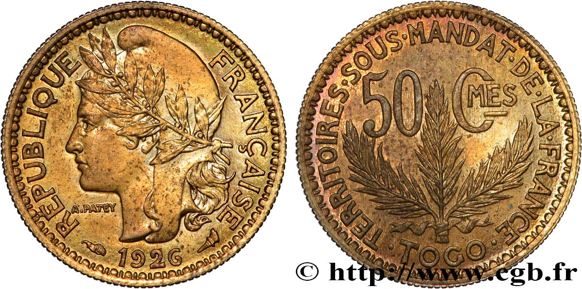 TOGO - FRENCH MANDATE TERRITORIES 50 Centimes léger - Essai de frappe de 50 cts Morlon - 2 grammes 1926 Paris MS