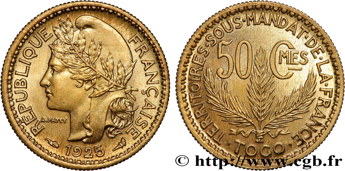 TOGO - TERRITOIRES SOUS MANDAT FRANÇAIS 50 centimes, pré-série de Morlon poids lourd, 2,5 grammes 1925 Paris SPL