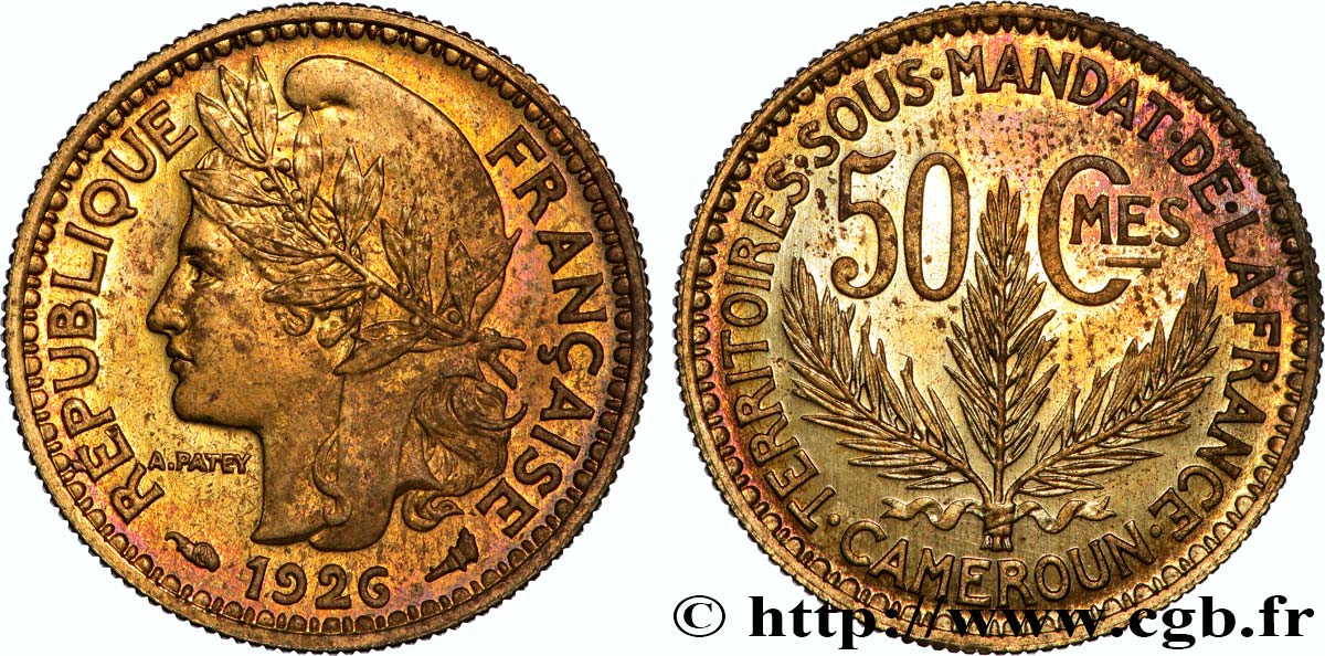 CAMEROUN - TERRITOIRES SOUS MANDAT FRANÇAIS 50 Centimes léger - Essai de frappe de 50 cts Morlon - 2 grammes 1926 Paris SPL