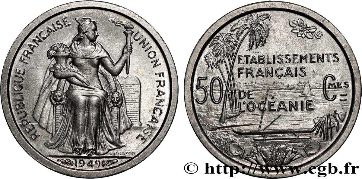 FRENCH POLYNESIA - Oceania Francesa 50 Centimes Établissements Français de l’Océanie 1949 Paris FDC 