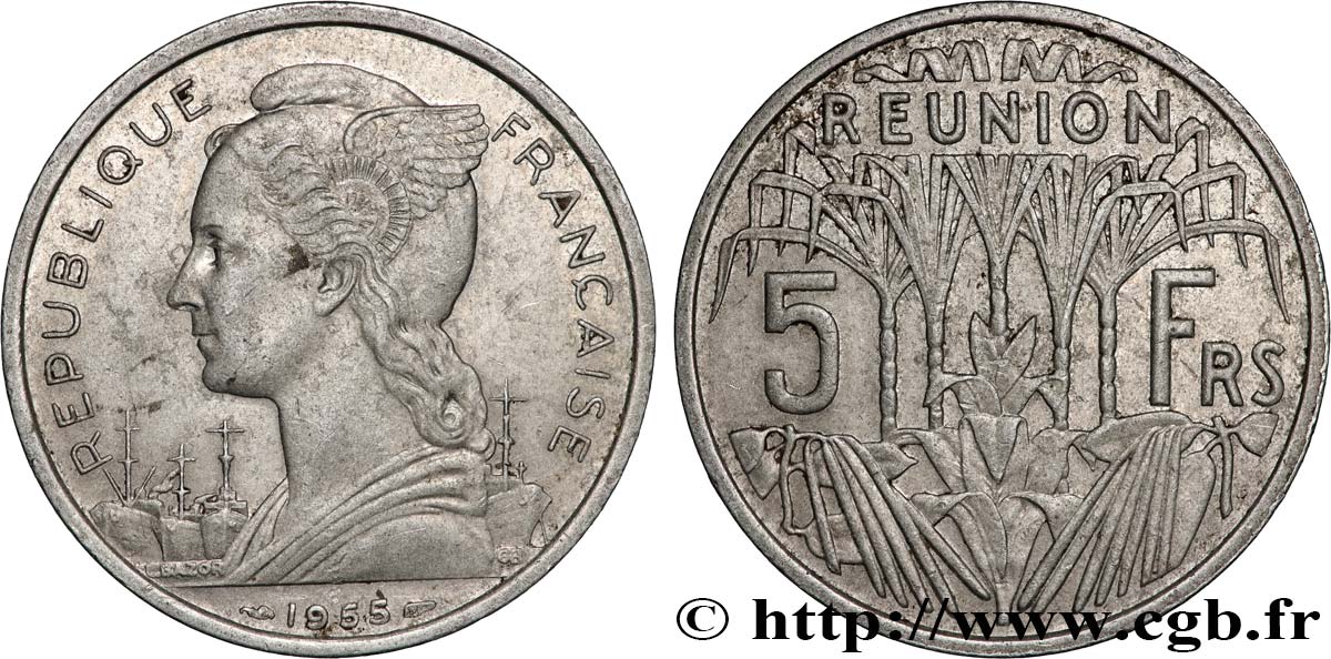 ÎLE DE LA RÉUNION 5 Francs 1955 Paris TTB 
