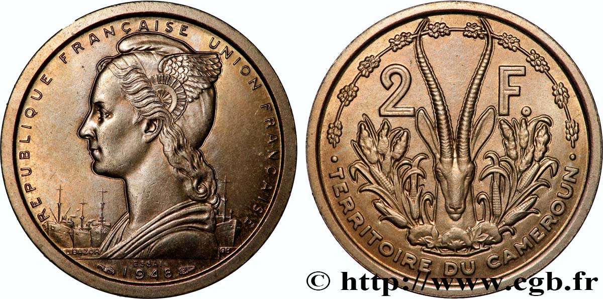 KAMERUN - FRANZÖSISCHE UNION Essai de 2 Francs 1948 Paris fST 