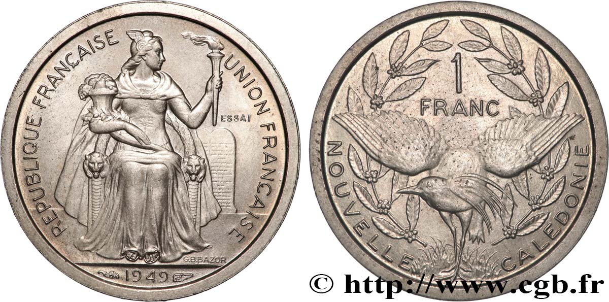 NUEVA CALEDONIA Essai de 1 Franc 1949 Paris SC