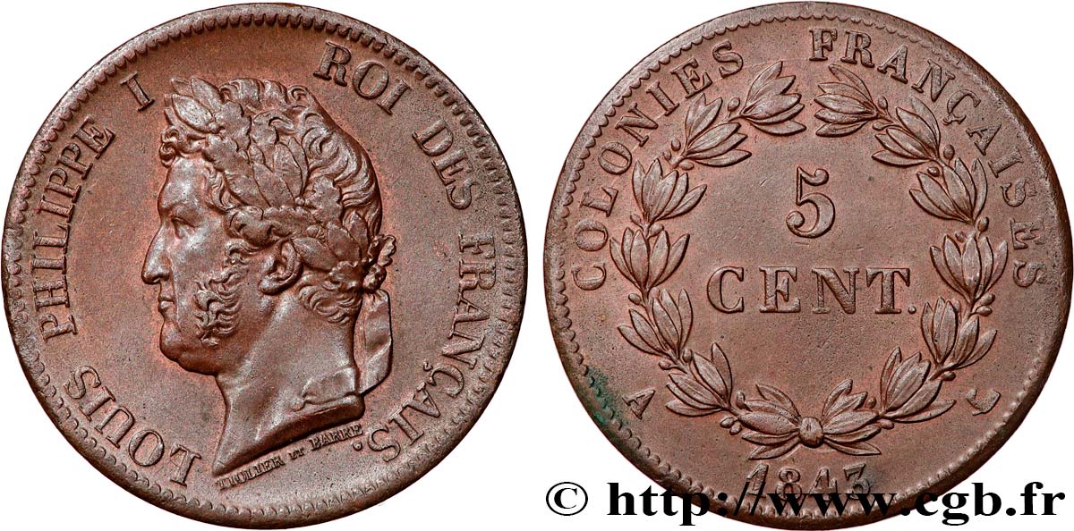 COLONIES FRANÇAISES - Louis-Philippe, pour les Îles Marquises 5 Centimes Louis Philippe Ier 1843 Paris - A TTB+