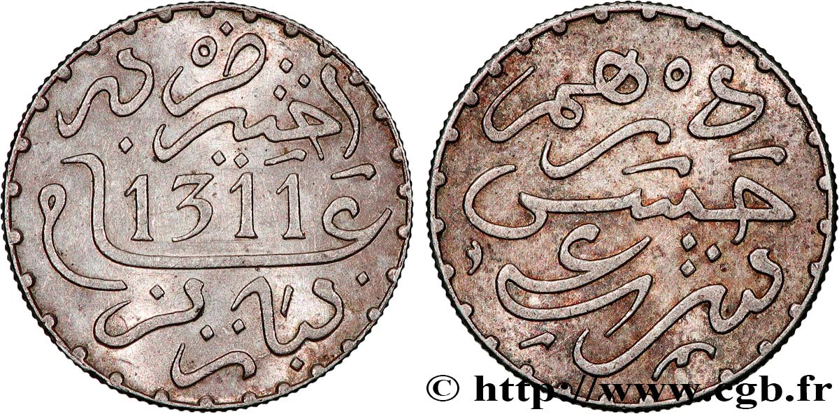MARUECOS 1 Dirham Hassan I an 1311 1893 Paris EBC