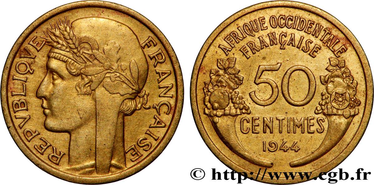 AFRIQUE OCCIDENTALE FRANÇAISE 50 Centimes Morlon 1944 Londres SUP
