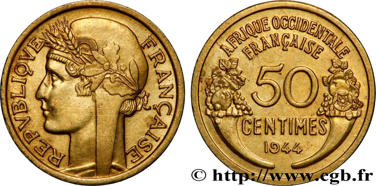 FRENCH WEST AFRICA 50 Centimes Morlon 1944 Londres AU