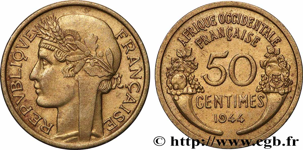 FRANZÖSISCHE WESTAFRIKA 50 Centimes Morlon 1944 Londres VZ