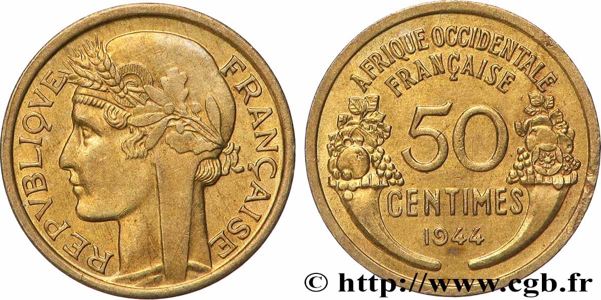 AFRICA OCCIDENTALE FRANCESA 50 Centimes Morlon 1944 Londres SPL