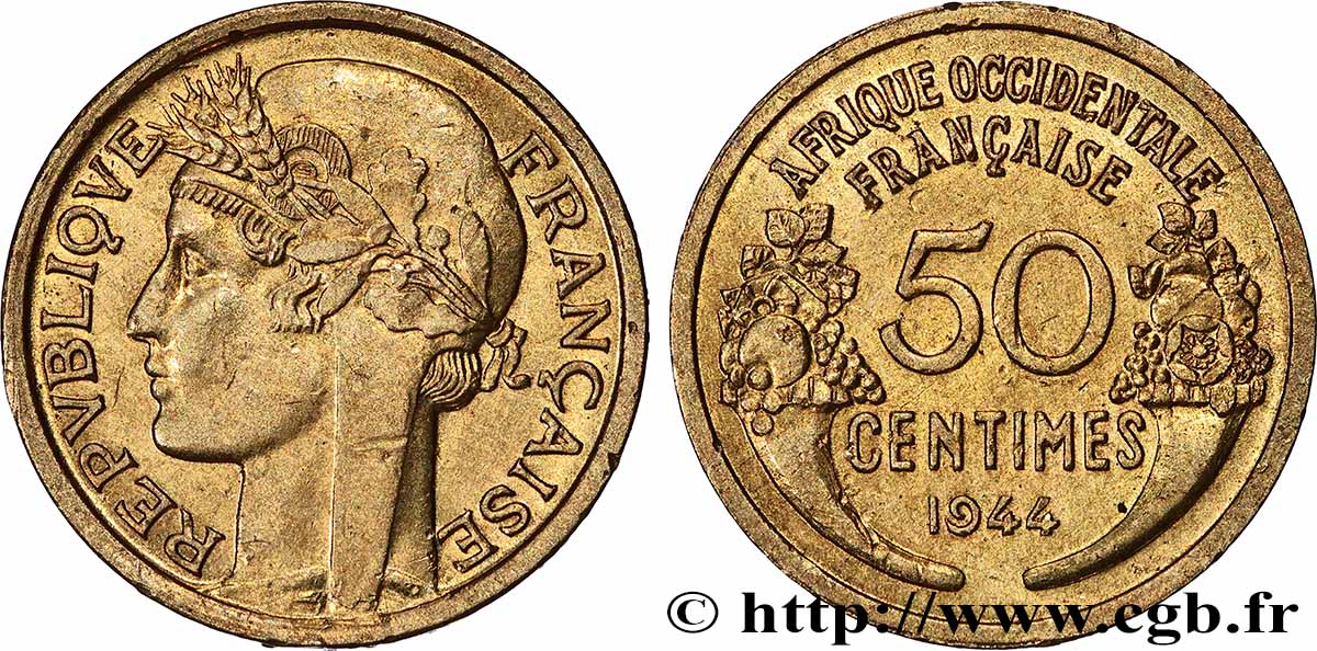FRANZÖSISCHE WESTAFRIKA 50 Centimes Morlon 1944 Londres VZ