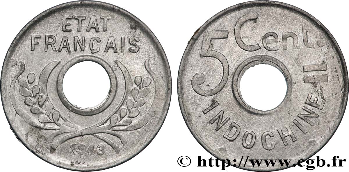 INDOCHINA 5 Centièmes 1943 Hanoï EBC