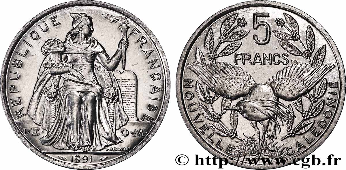 NEUKALEDONIEN 5 Francs I.E.O.M. 1991 Paris fST