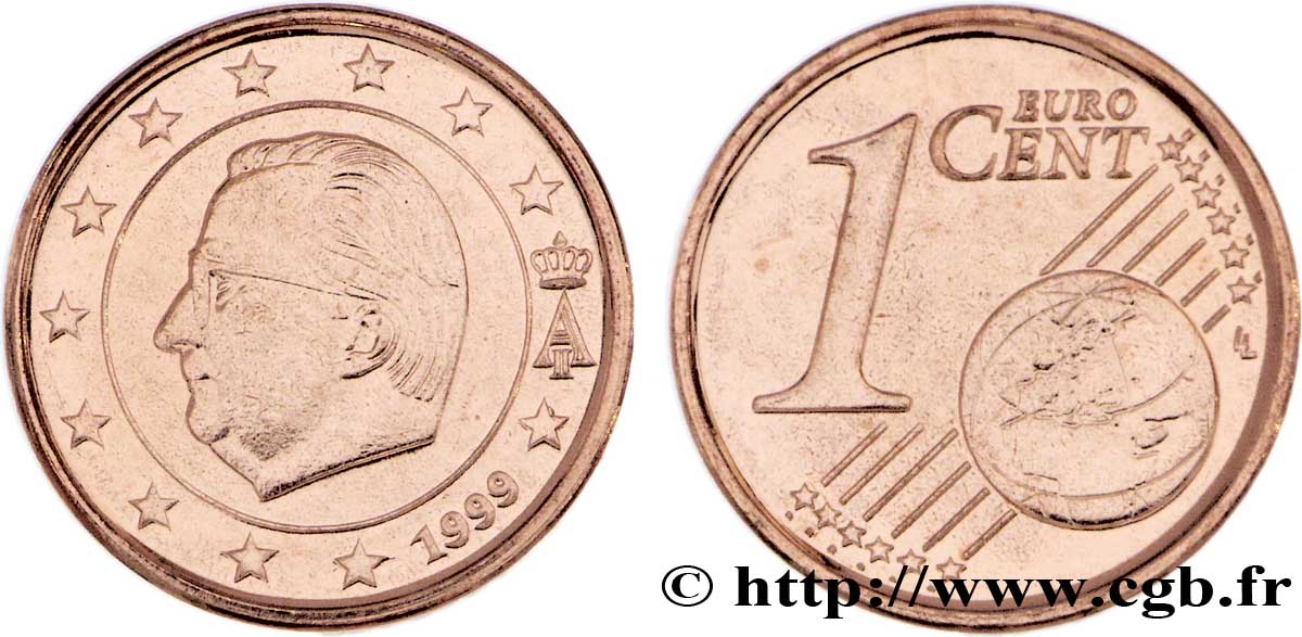 BELGIUM 1 Cent ALBERT II (petites étoiles) 1999 MS63