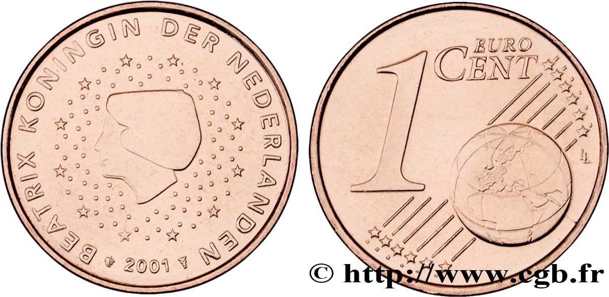 NETHERLANDS 1 Cent BEATRIX 2001 MS63