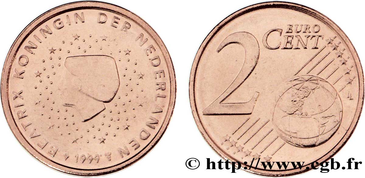 NETHERLANDS 2 Cent BEATRIX 1999 MS63