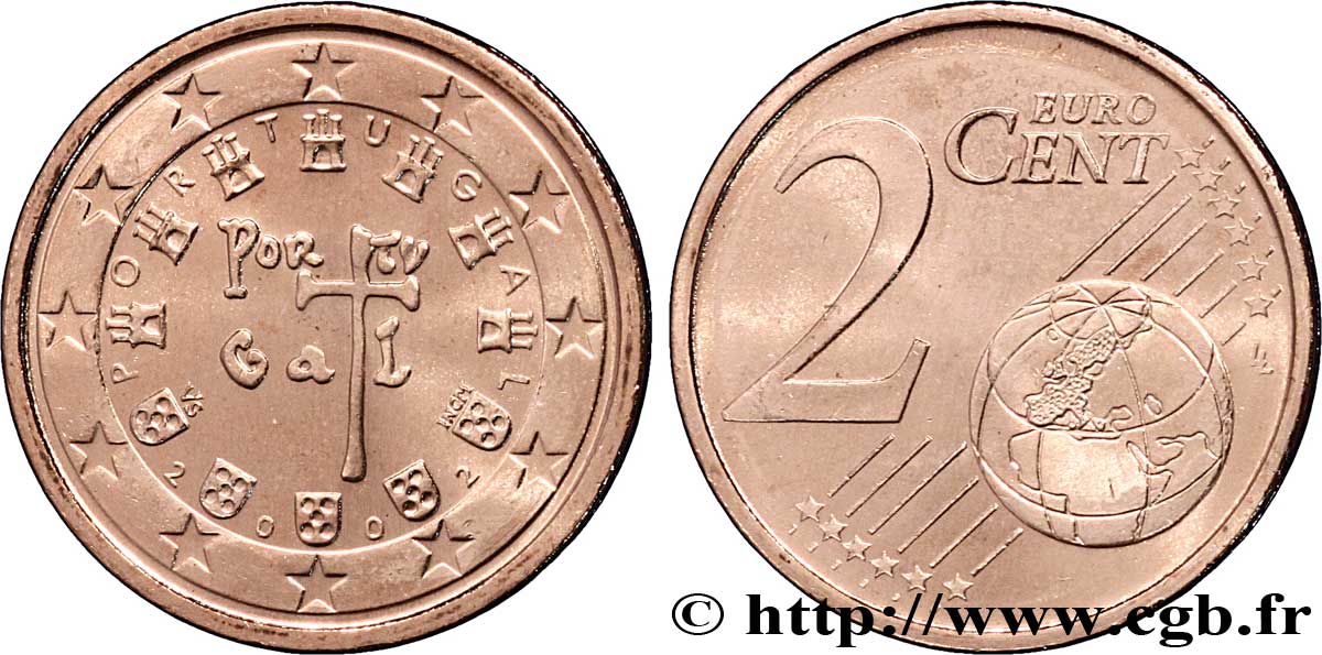 PORTUGAL 2 Cent SCEAU A LA CROIX (1134) 2002 MS63