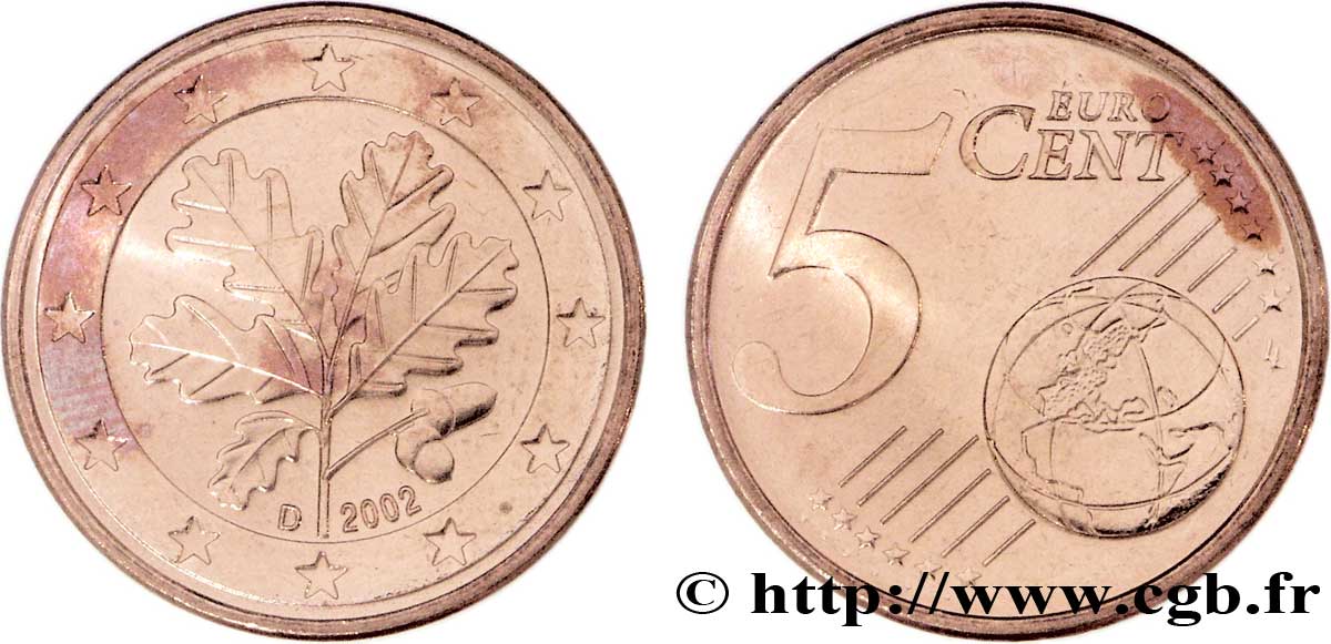 GERMANY 5 Cent RAMEAU DE CHÊNE - Munich D 2002 MS63