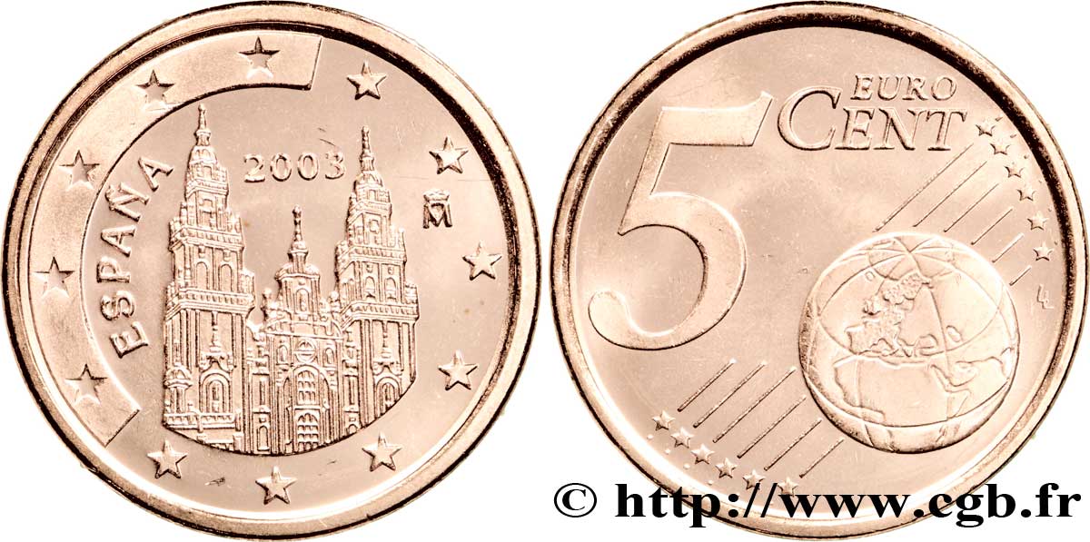SPAIN 5 Cent COMPOSTELLE 2003 MS63