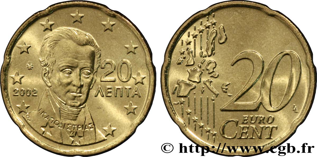 GRÈCE 20 Cent CAPODISTRIAS 2002 SPL63