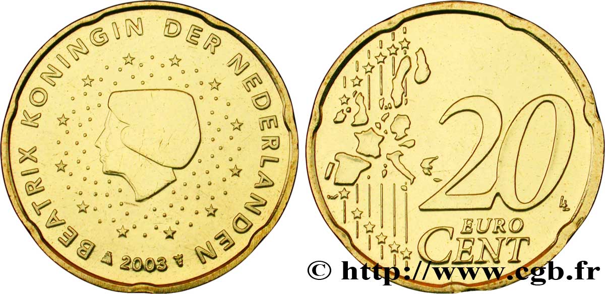 NETHERLANDS 20 Cent BEATRIX 2003 MS63