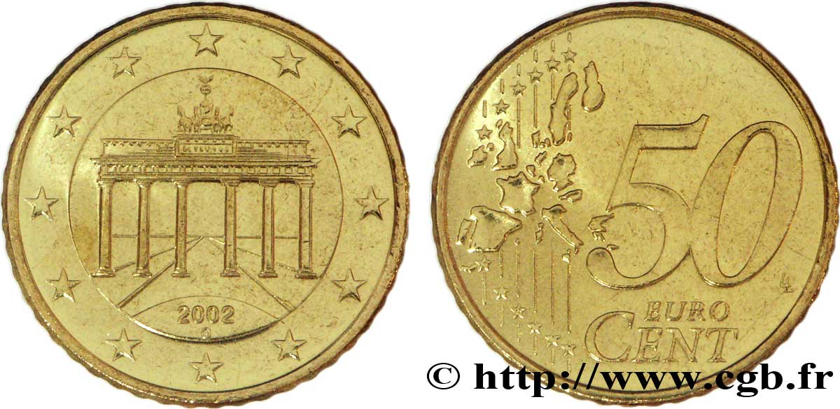 GERMANY 50 Cent PORTE DE BRANDEBOURG - Karlsruhe G 2002 MS63