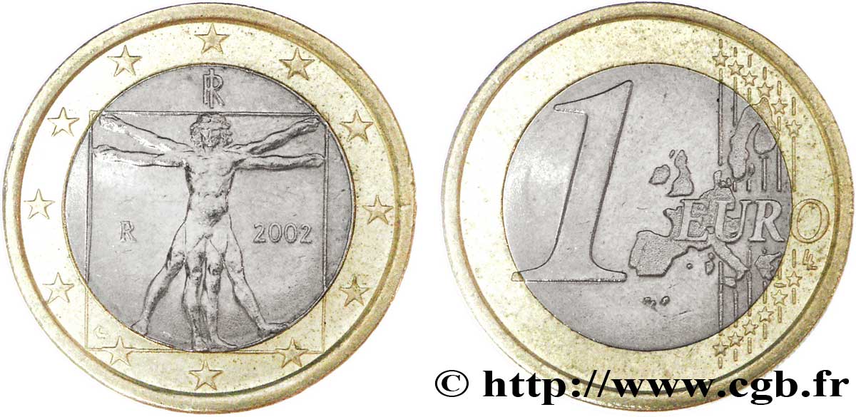 ITALY 1 Euro LÉONARD DE VINCI 2002 AU58