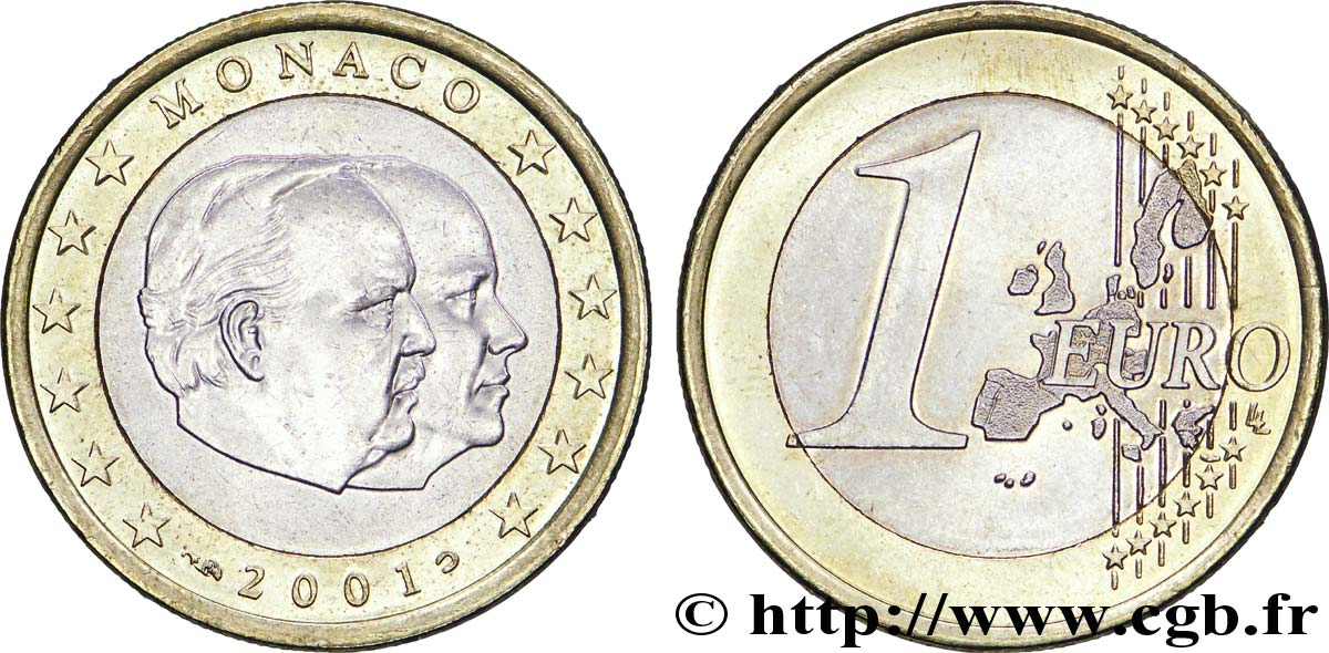 MONACO 1 Euro LES PRINCES GRIMALDI 2001 MS62