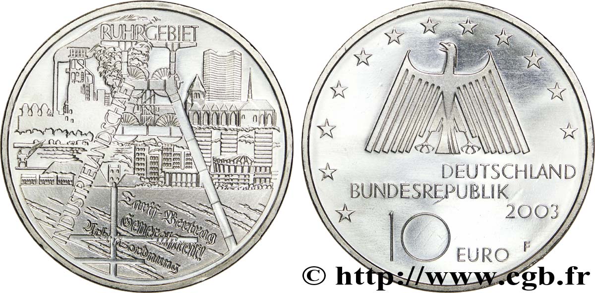 GERMANY 10 Euro INDUSTRIES DE LA RUHR 2003 MS