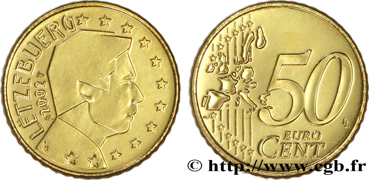 LUXEMBOURG 50 Cent GRAND DUC HENRI 2002 SPL