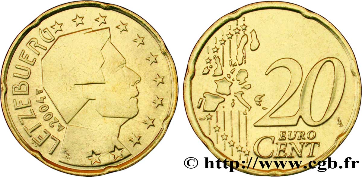 LUXEMBOURG 20 Cent GRAND DUC HENRI 2004 MS63