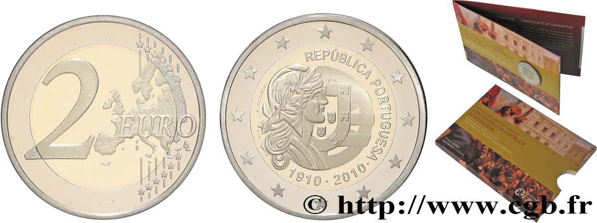 PORTUGAL BELLE EPREUVE 2 Euro CENTENAIRE DE LA RÉPUBLIQUE PORTUGAISE 2010