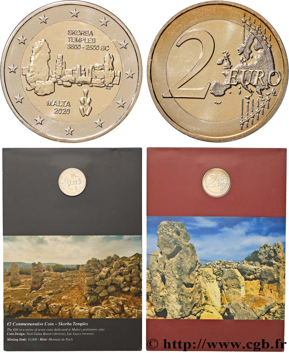 MALTA Blister 2 Euro TEMPLE DE SKORBA, lettre d’atelier F 2020 BU