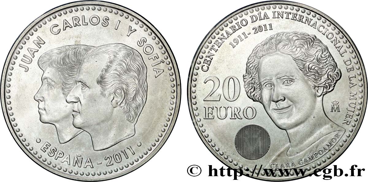 ESPAGNE 20 Euro CENTENAIRE DE LA JOURNÉE INTERNATIONALE DES FEMMES 2011 FDC