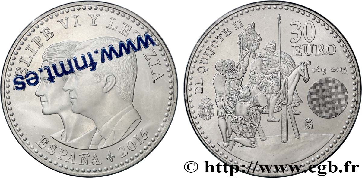 SPAIN 30 Euro DON QUICHOTTE 2015 Brilliant Uncirculated