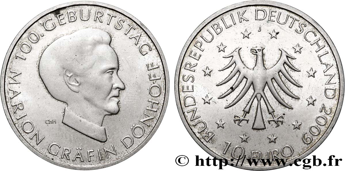 ALLEMAGNE 10 Euro 100 ANS DE LA NAISSANCE DE LA CONTESSE MARION GRÄFIN DÖNHOFF 2009 SUP