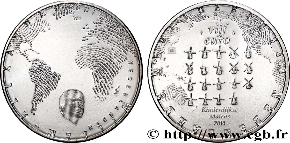 PAYS-BAS 5 Euro MOULINS A VENT DE KINDERDIJK 2014 SPL