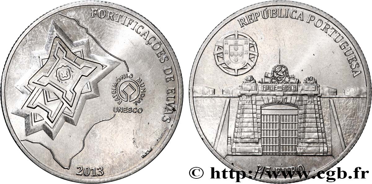 PORTUGAL 2 Euro 1/2 FORTIFICATION D’ELVAS 2013 SPL