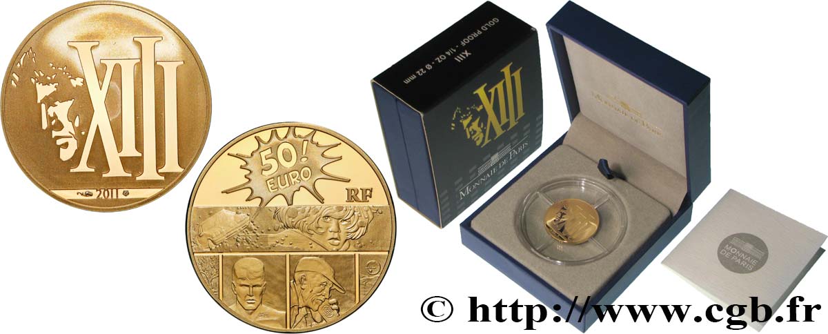 FRANCE Belle Épreuve 50 Euro (or 1/4 oz) BANDE DESSINÉE XIII 2011 BE