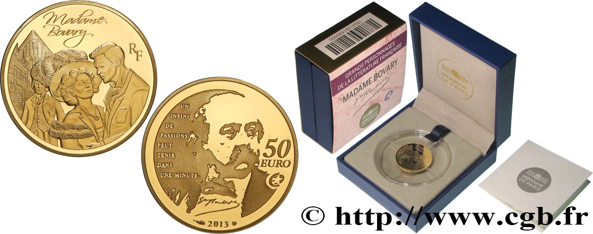 FRANCE Belle Épreuve 50 Euro (or 1/4 oz) MADAME BOVARY 2013 BE