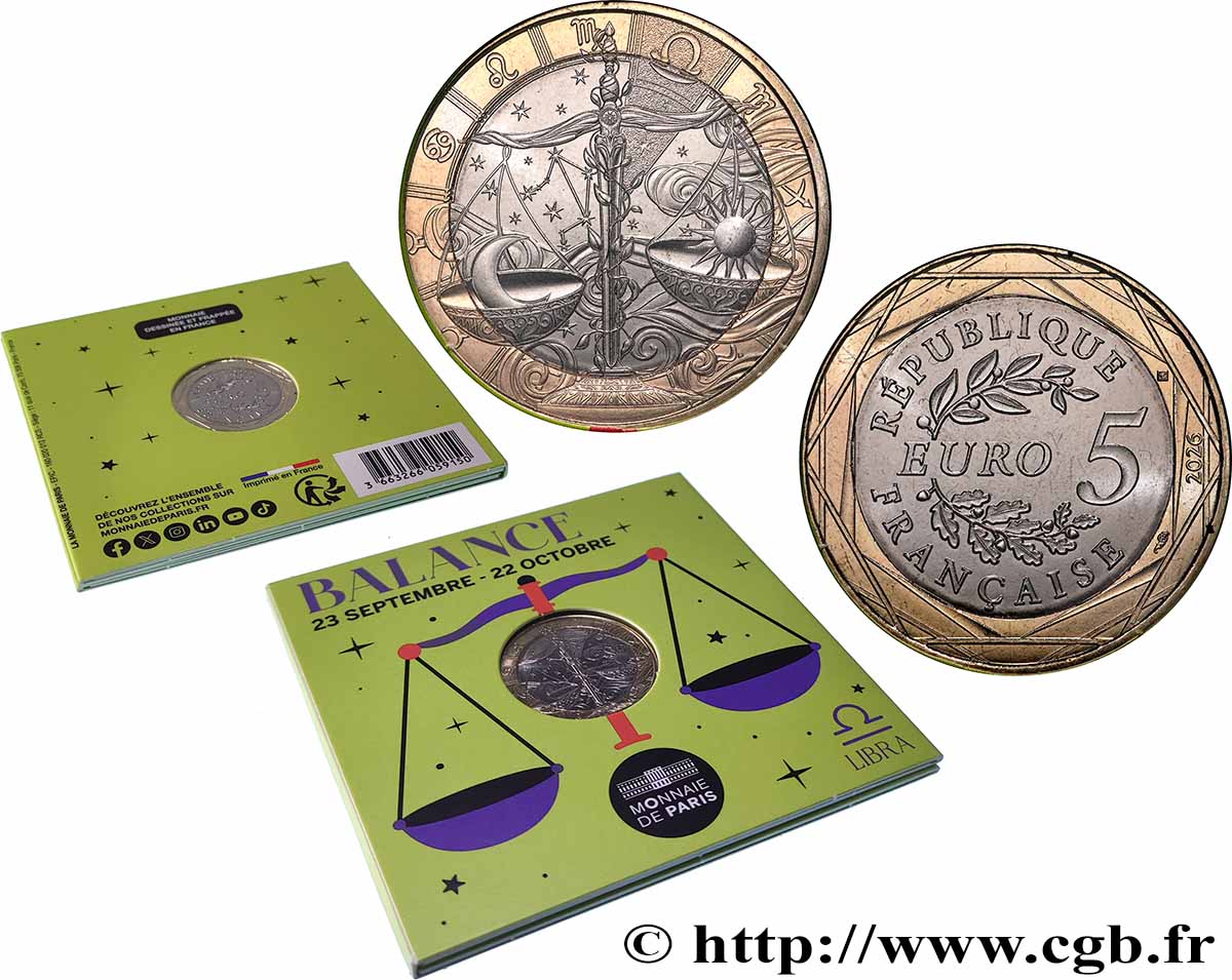 FRANCE Blister 5 Euro ASTROLOGIE - BALANCE 2026 FDC
