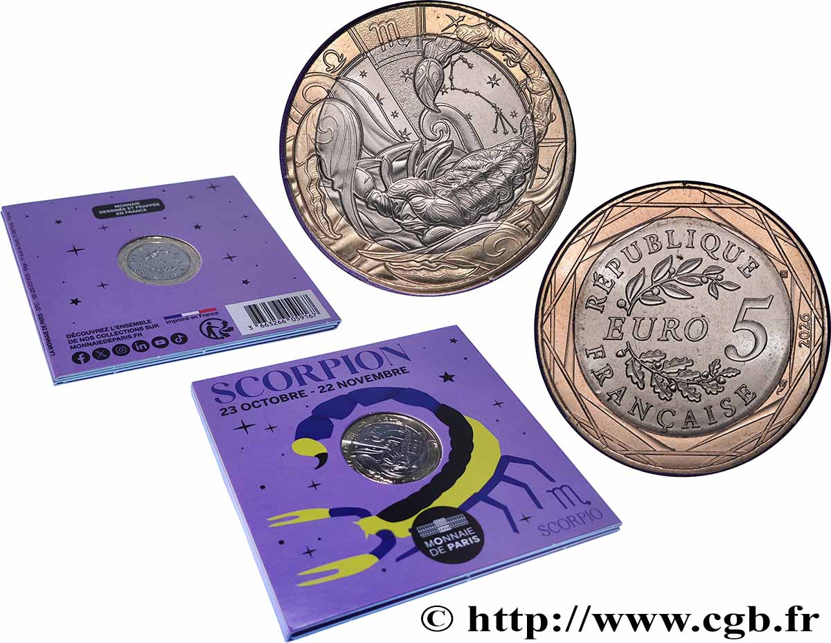 FRANCE Blister 5 Euro ASTROLOGIE - SCORPION 2026 FDC