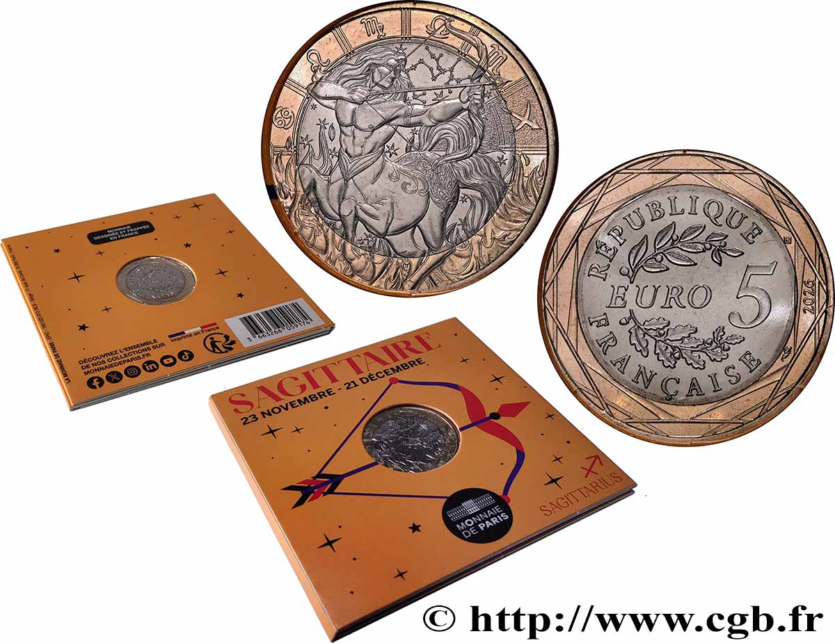 FRANCE Blister 5 Euro ASTROLOGIE - SAGITTAIRE 2026 FDC