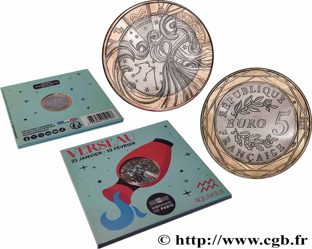 FRANCE Blister 5 Euro ASTROLOGIE - VERSEAU 2026 FDC