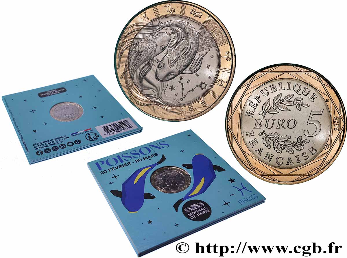 FRANCE Blister 5 Euro ASTROLOGIE - POISSONS 2026 FDC