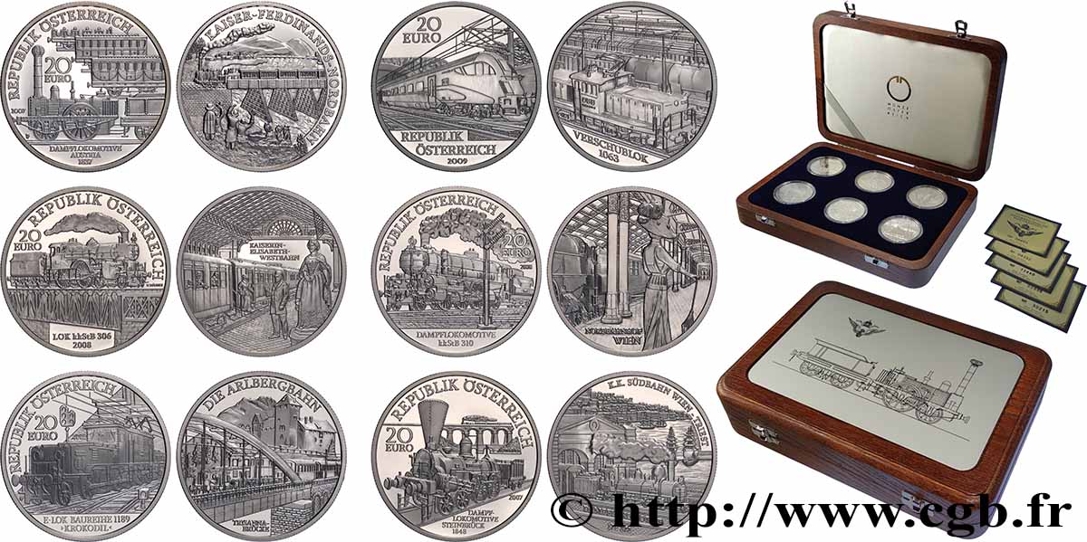 AUTRICHE BELLE EPREUVE Coffret 6 x 20 Euro CHEMIN DE FER AUTRICHIENS 2007-2009 BE