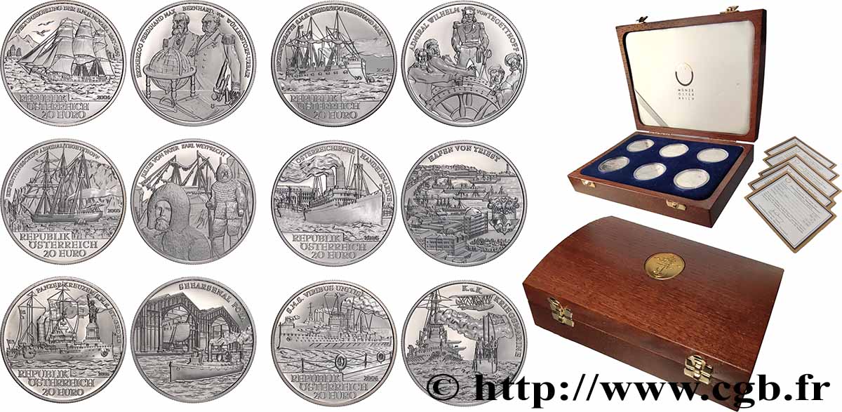 AUTRICHE BELLE EPREUVE Coffret 6 x 20 Euro L’AUTRICHE EN HAUTE MER 2004-2006 BE